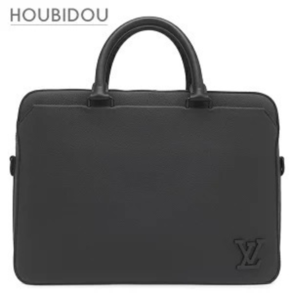 Louis Vuitton Bag Pilot Briefcase Calfskin Black Matte Business Shoulder